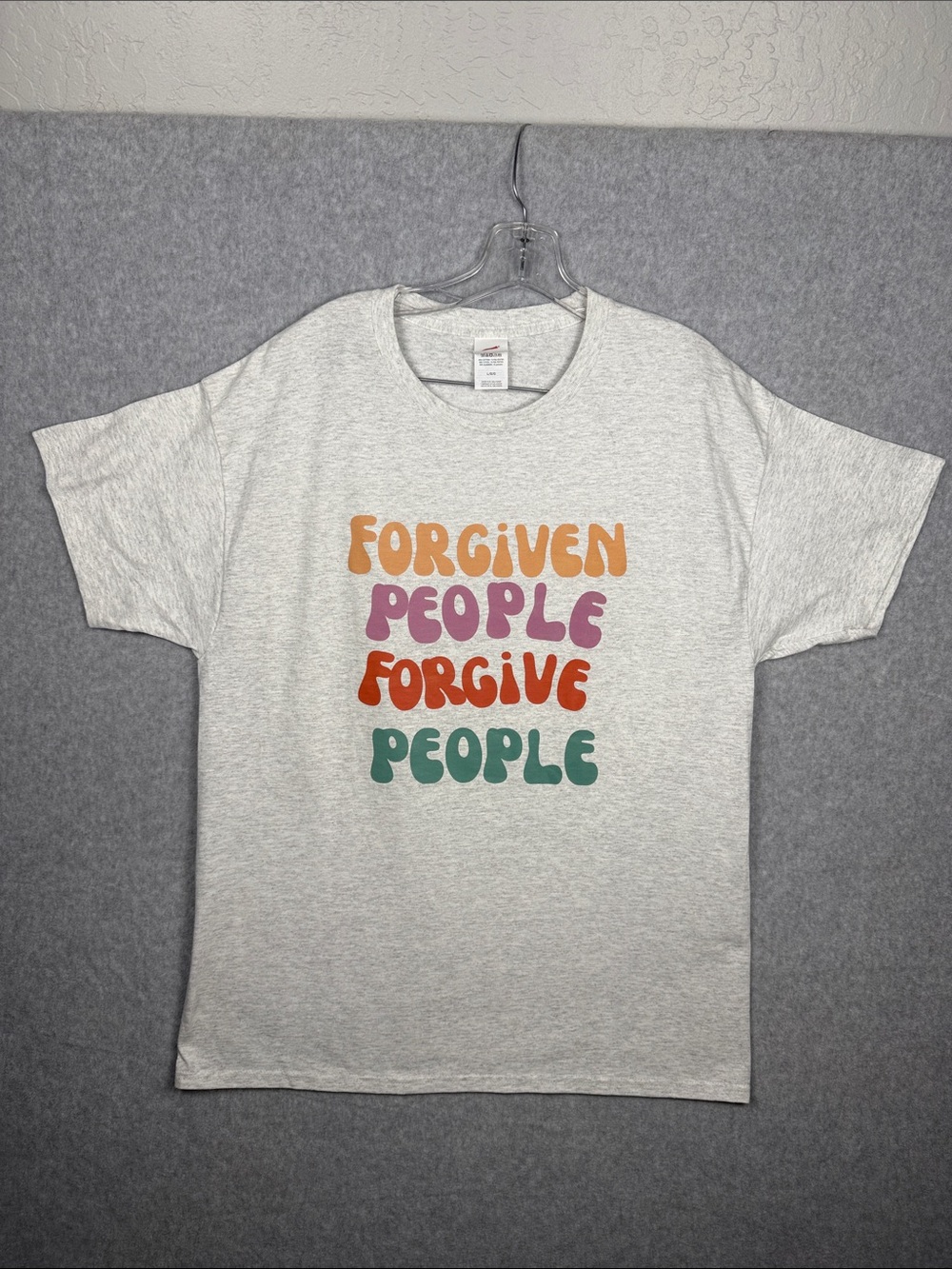 Unisex Gray Graphic T-shirt 100% Cotton SZ L Retro Y2K 70's Vipe Forgiveness